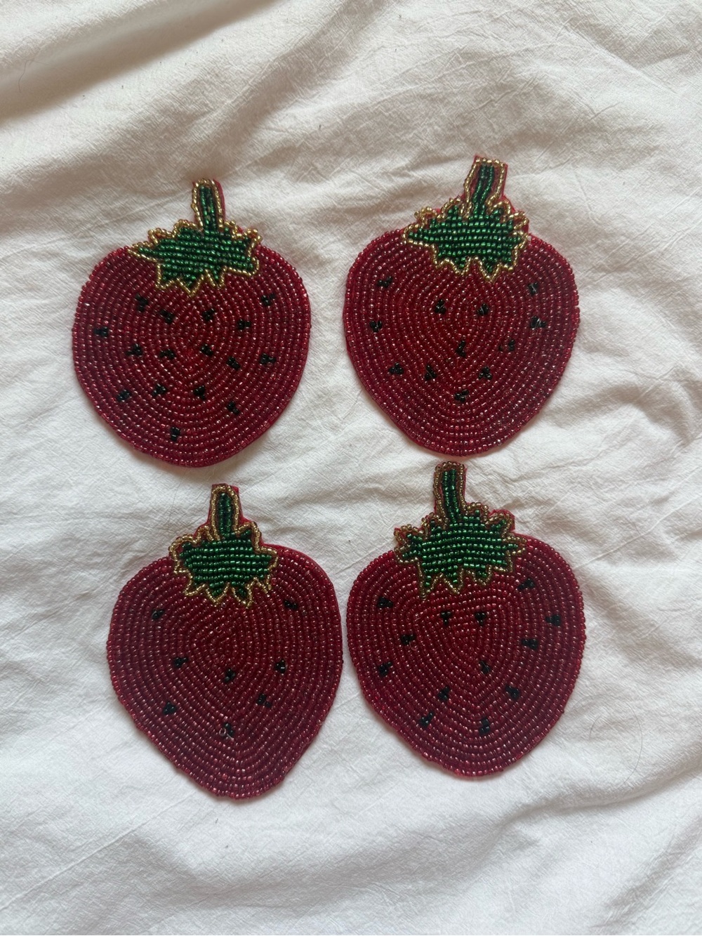 Beaded Strawberry set of 4 coasters